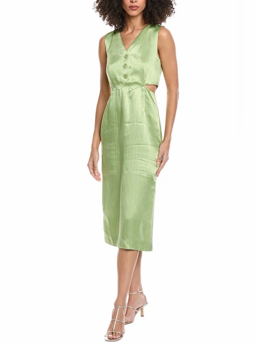 Sandro Light Green Sleeveless Cutout Midi Dress